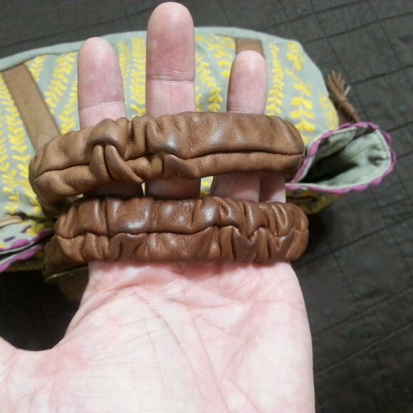 Lucky Penny Anthropologie Purse Handbag Tote Hobo Boho Bohemian Yellow Gray - Picture 5 of 16